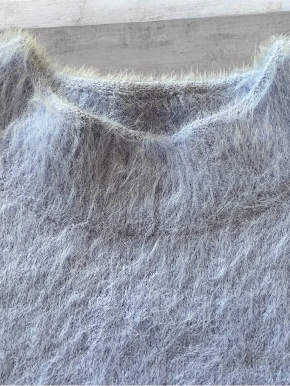 NWT Chico's Fuzzy Feminine Light Blue Crew Neck Sweater Cozy Size Large SKU 26